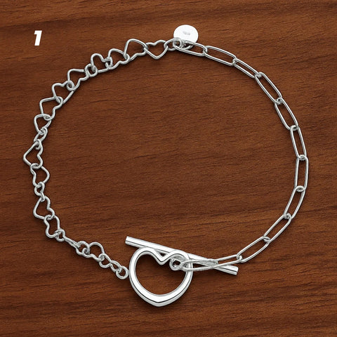 SS paperclip & heart bracelet
