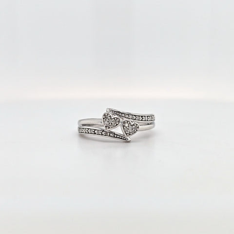 SS 2-heart diam ring