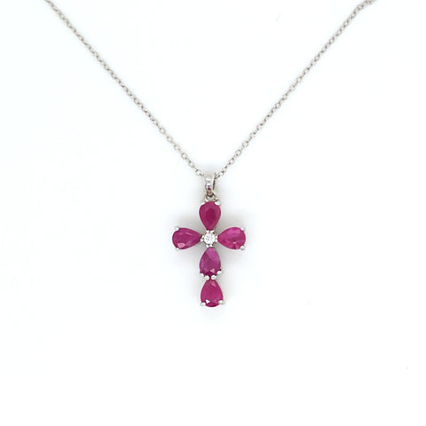 SS ruby cross necklace