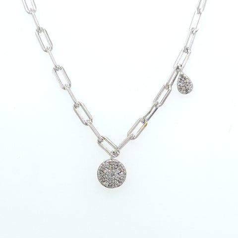 SS diam circle & pear dangle necklace