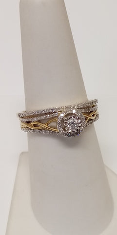 10ky diamond with halo engagement ring and matching band