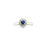14kw diamond halo w/ sapphire center ring