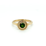 14ky green tourmaline & diamond halo ring/ alternative engagement ring