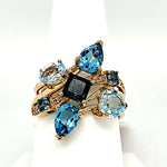 14ky Blue topaz, London bt & diamond ring