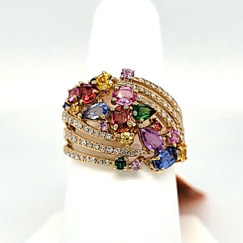 14ky multi color sapphire & diamond ring