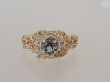 14ky gray spinel & diamond split shank double halo ring/ engagement ring