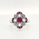 14kw ruby and diam flower ring