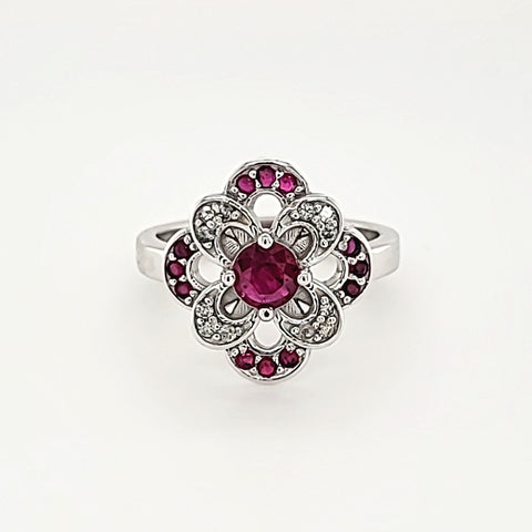 14kw ruby and diam flower ring