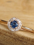 14kr sapphire with diamond halo ring/ alternative engagement ring