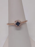 14kr sapphire with diamond halo ring/ alternative engagement ring